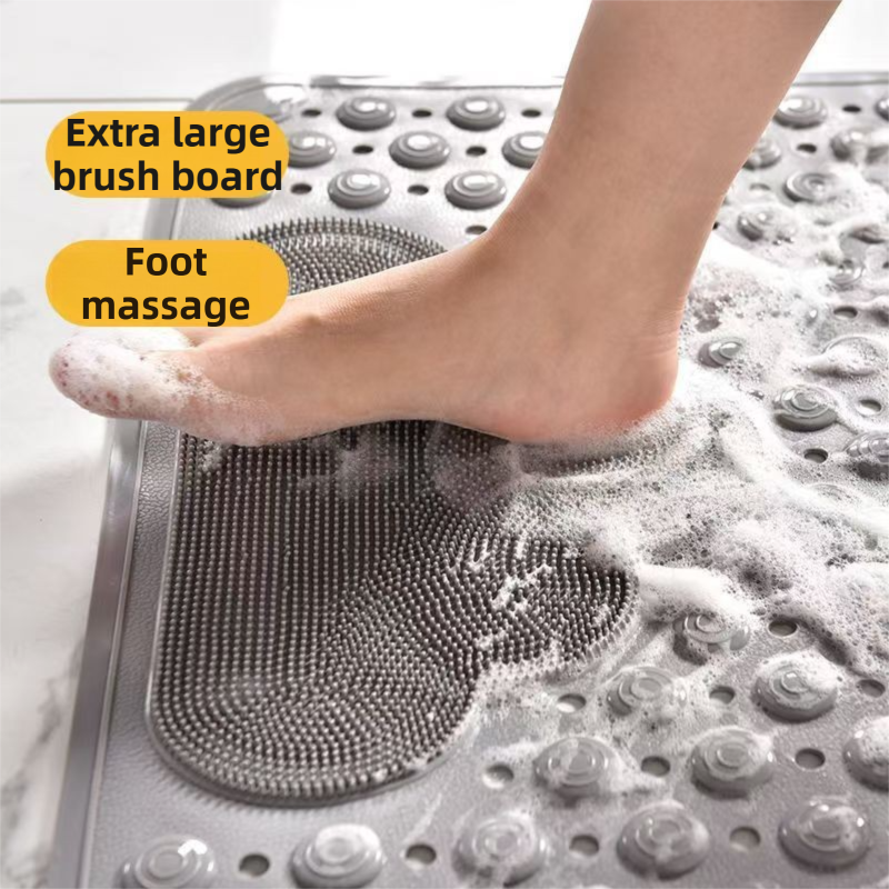 Khaki Eco-Friendly Bath Mat with Massage Points - Anti-Slip Suction Cup Safety Bathroom Rug (M Size 75.5X44x2 CM) - Image 4