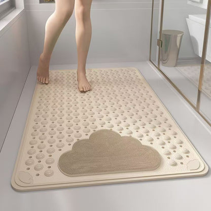 Khaki Eco-Friendly Bath Mat with Massage Points - Anti-Slip Suction Cup Safety Bathroom Rug (L Size 86.5X53x2 CM)