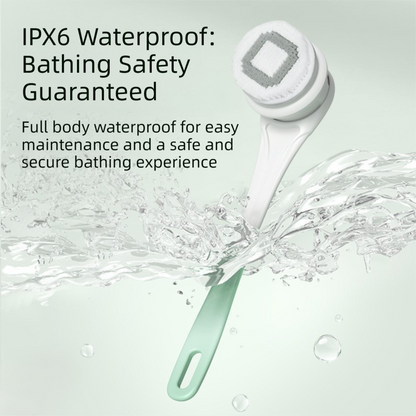 Green Electric 360°Rotating Shower Brush with Long Handle for Back Scrubbing(43CM) - IPX7 Waterproof & Premium Silicone & PA Bristles - Image 3
