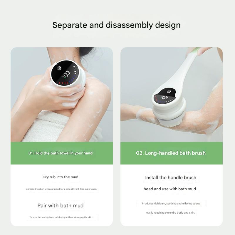 Grey Electric 360°Rotating Shower Brush with Long Handle for Back Scrubbing(43CM) - IPX7 Waterproof & Premium Silicone & PA Bristles - Image 4