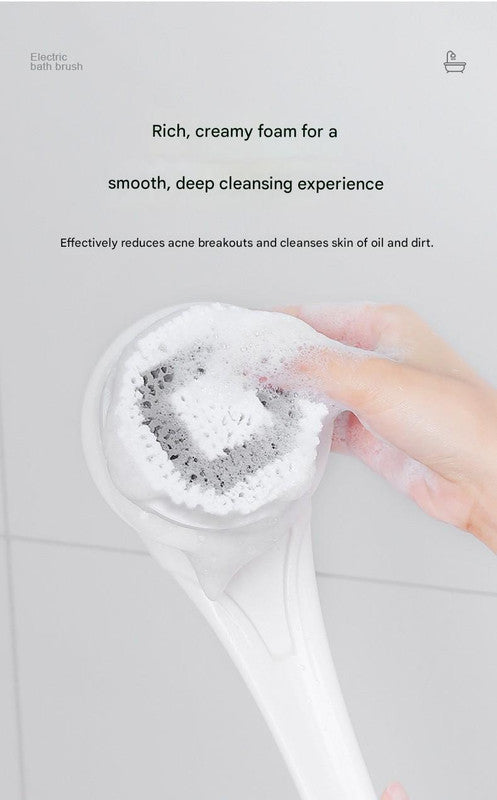 Grey Electric 360°Rotating Shower Brush with Long Handle for Back Scrubbing(43CM) - IPX7 Waterproof & Premium Silicone & PA Bristles - Image 5