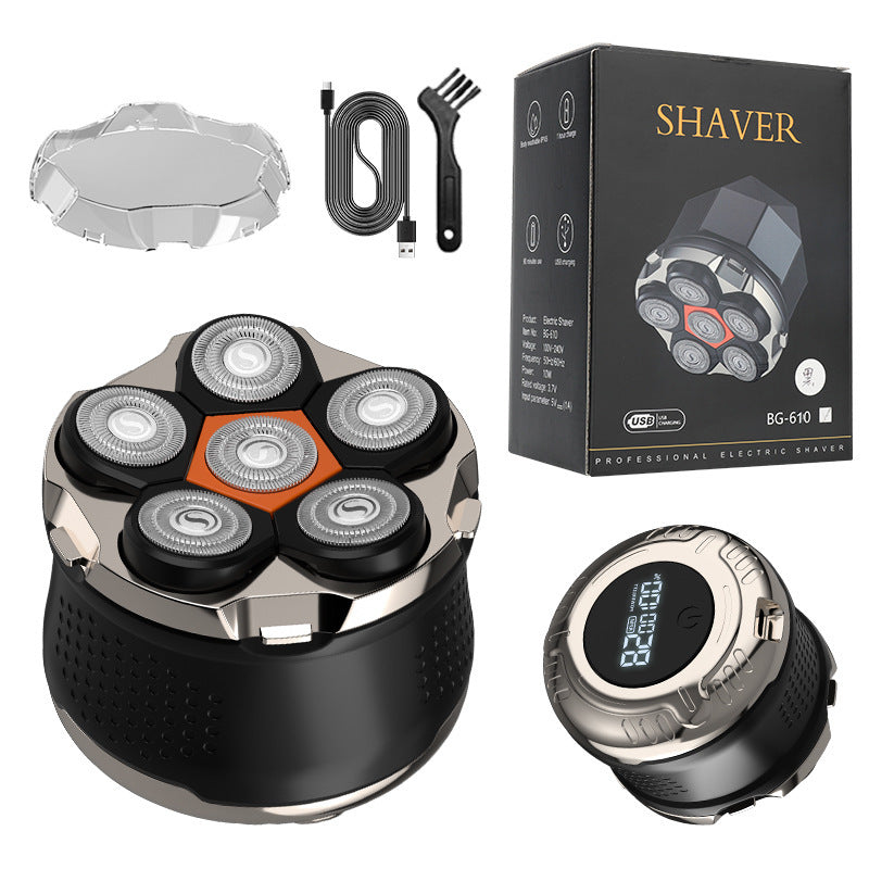 Black Men's 6D Magnetic Rotary Head Shaver for Wet/Dry Use - Professional Electric Bald Head Shaver & Beard Trimmer (Model 610)
