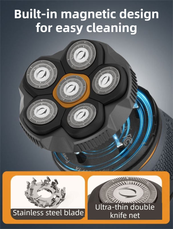 Black Men's 6D Magnetic Rotary Head Shaver for Wet/Dry Use - Professional Electric Bald Head Shaver & Beard Trimmer (Model 610) - Image 2