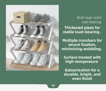 Black Stable Z-Shaped 4-Tier Shoe Rack(51x45CM) - Waterproof Cloth & Sturdy Steel Pipe, Easy Assembly & Space Saving for Dormitory & Small Apartments - Image 3