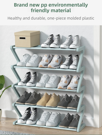 Black Stable Z-Shaped 4-Tier Shoe Rack(51x45CM) - Waterproof Cloth & Sturdy Steel Pipe, Easy Assembly & Space Saving for Dormitory & Small Apartments - Image 4