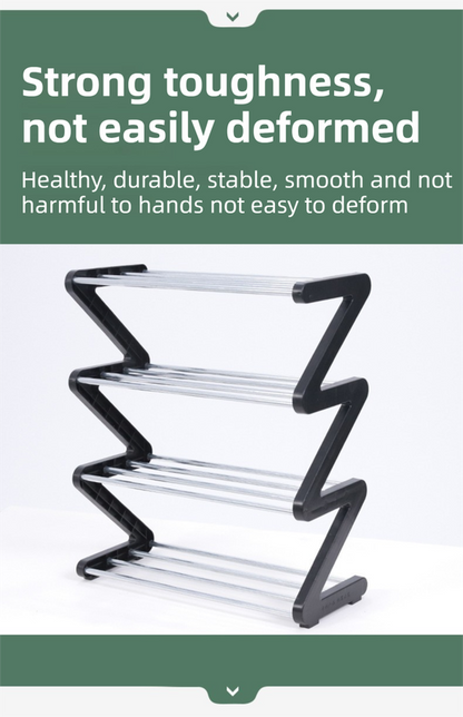 Black Stable Z-Shaped 4-Tier Shoe Rack(51x45CM) - Waterproof Cloth & Sturdy Steel Pipe, Easy Assembly & Space Saving for Dormitory & Small Apartments - Image 5