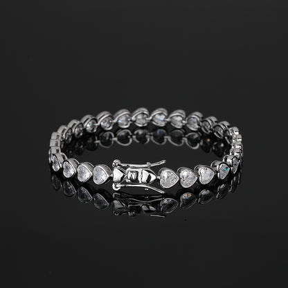 Sliver Bling Heart Tennis Bracelet for Women with Micro-Paved Heart Zirconia - Romantic Couple's Jewelry (7" Length)