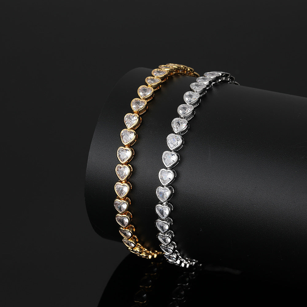 Sliver Bling Heart Tennis Bracelet for Women with Micro-Paved Heart Zirconia - Romantic Couple's Jewelry (7" Length) - Image 2