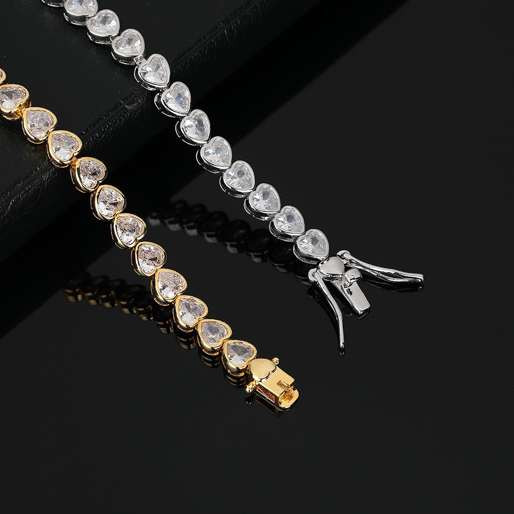 Sliver Bling Heart Tennis Bracelet for Women with Micro-Paved Heart Zirconia - Romantic Couple's Jewelry (7" Length) - Image 3