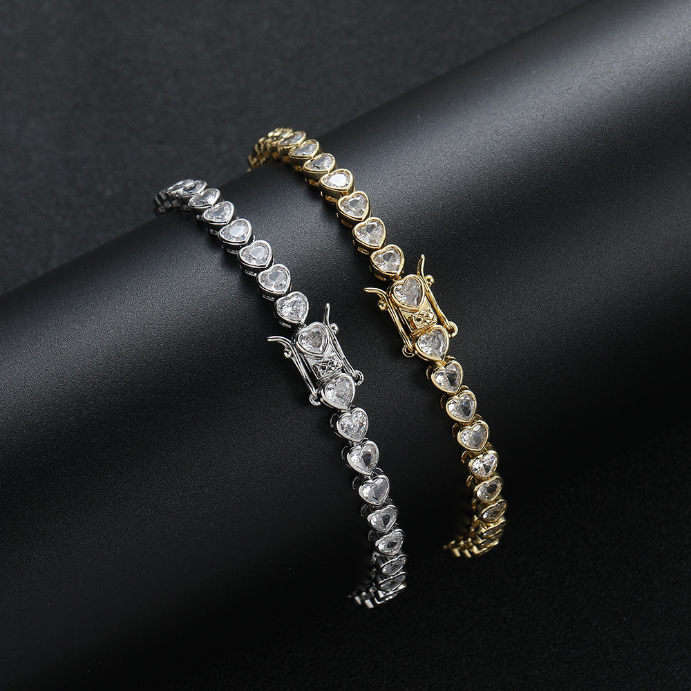 Gold Bling Heart Tennis Bracelet for Women with Micro-Paved Heart Zirconia - Romantic Couple's Jewelry (7" Length) - Image 2