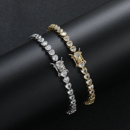 Gold Bling Heart Tennis Bracelet for Women with Micro-Paved Heart Zirconia - Romantic Couple's Jewelry (7" Length) - Image 2