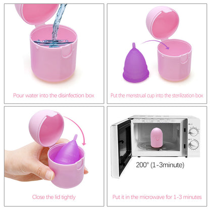 2PCS Reusable Medical Grade Silicone Menstrual Cup(XS Size) & 2PCS Matching Sterilizer Box - Microwave Safe Disinfector Case, Heat Resistant 130°C (Blue Set) - Image 5