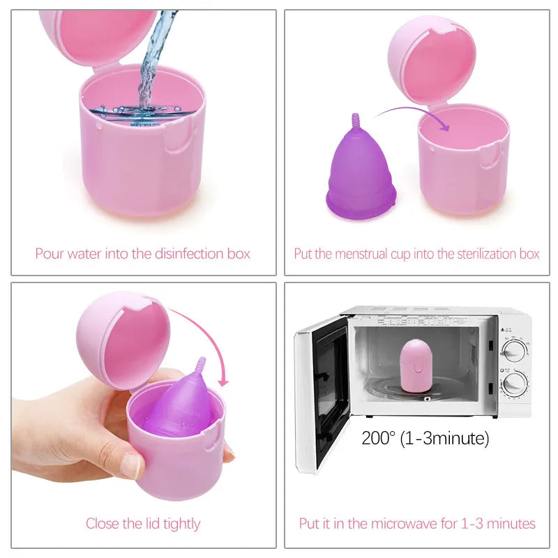 2PCS Reusable Medical Grade Silicone Menstrual Cup(S Size) & 2PCS Matching Sterilizer Box - Microwave Safe Disinfector Case, Heat Resistant 130°C (Pink Set) - Image 5