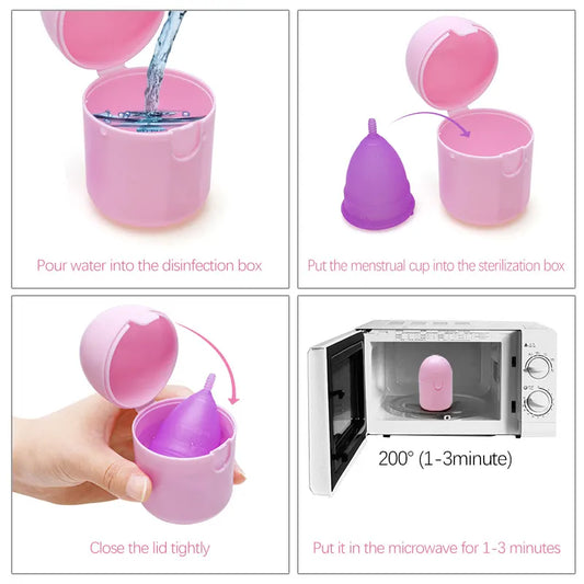 2PCS Reusable Medical Grade Silicone Menstrual Cup(S Size) & 2PCS Matching Sterilizer Box - Microwave Safe Disinfector Case, Heat Resistant 130°C (Purple Set) - Image 5