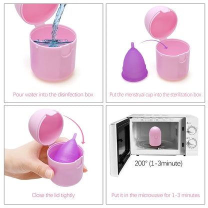 2PCS Reusable Medical Grade Silicone Menstrual Cup(L Size) & 2PCS Matching Sterilizer Box - Microwave Safe Disinfector Case, Heat Resistant 130°C (Blue Set) - Image 5