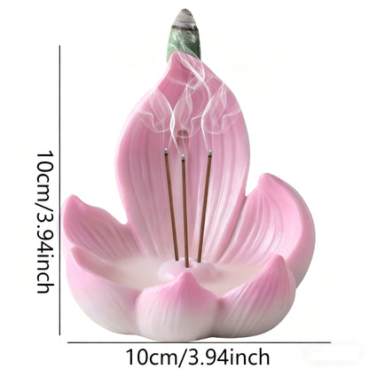 Pink Zen Lotus Waterfall Backflow Aroma Diffuser - Premium Elegant Resin Craft for Meditation & Yoga, 10cm Compact Design - Image 2