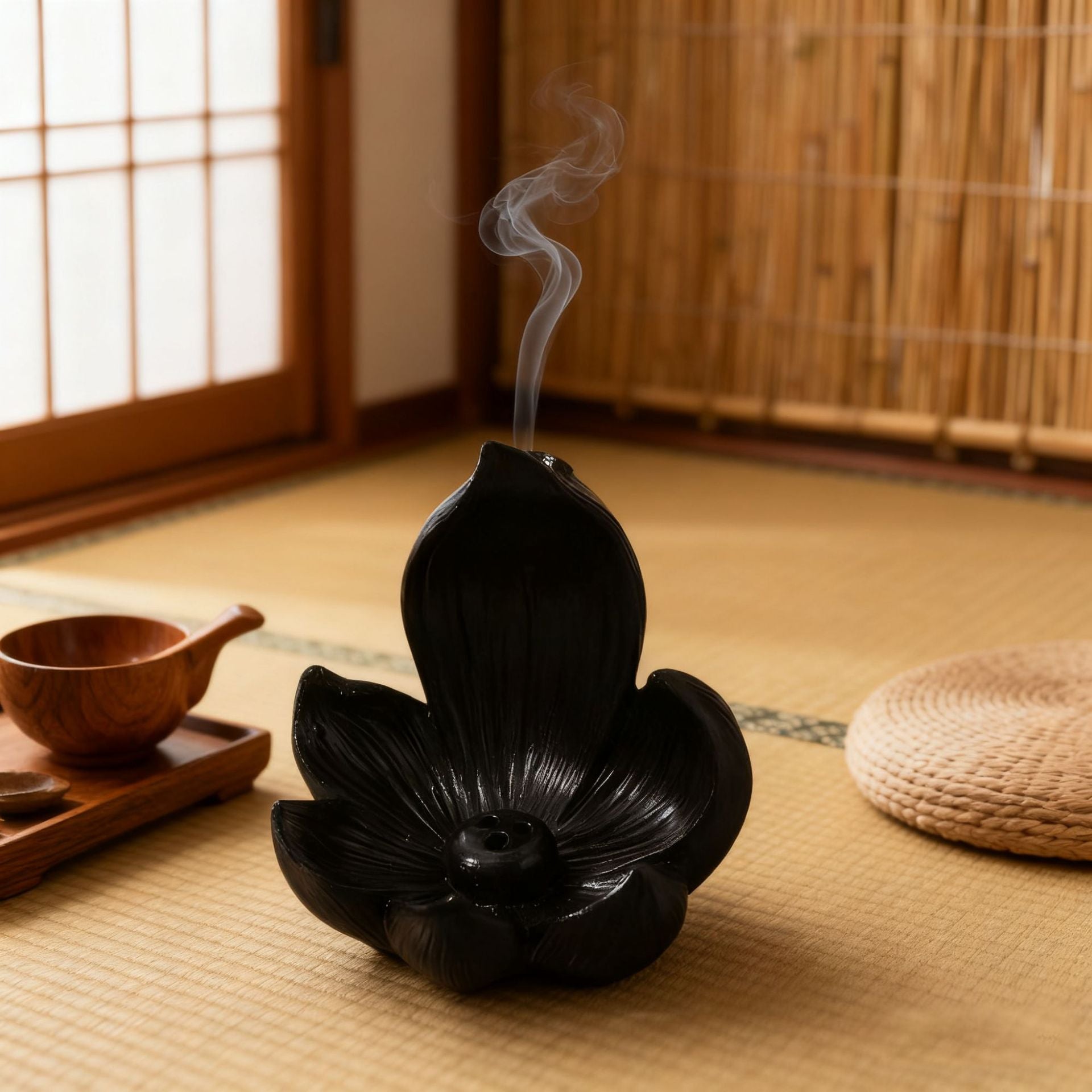 Black Zen Lotus Waterfall Backflow Aroma Diffuser - Premium Elegant Resin Craft for Meditation & Yoga, 10cm Compact Design - Image 2