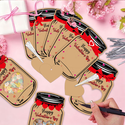 25PCS Valentine's Day Drift Bottle Shaped Gift Card Set - Premium Coated Paper Greeting Card for Family / School Exchanges and Party Favors - Image 4