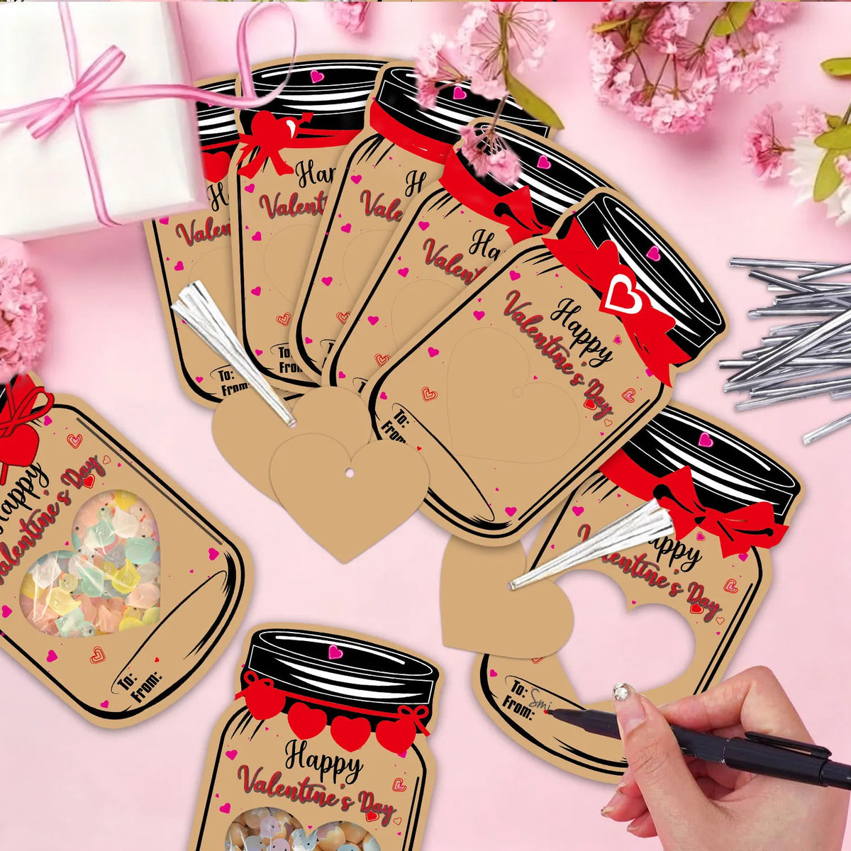 60PCS Valentine's Day Drift Bottle Shaped Gift Card Set - Premium Coated Paper Greeting Card for Family / School Exchanges and Party Favors - Image 4