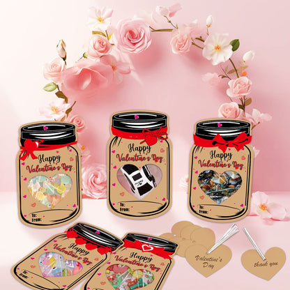 60PCS Valentine's Day Drift Bottle Shaped Gift Card Set - Premium Coated Paper Greeting Card for Family / School Exchanges and Party Favors - Image 5