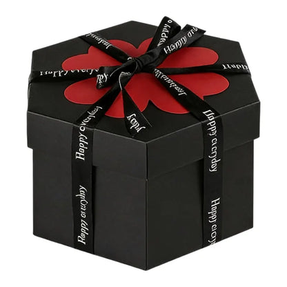 Black Hexagon 4-Layer 12-Pocket Explosion Gift Box(DIY) - Creative Handmade Photo Album & Scrapbook for Anniversaries & Birthdays