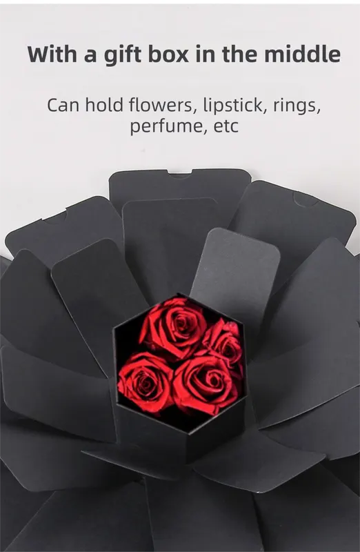 Black Hexagon 4-Layer 12-Pocket Explosion Gift Box(DIY) - Creative Handmade Photo Album & Scrapbook for Anniversaries & Birthdays - Image 5