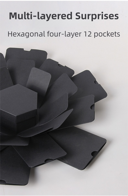 Black Hexagon 4-Layer 12-Pocket Explosion Gift Box(Finished) - Creative Handmade Photo Album & Scrapbook for Anniversaries & Birthdays - Image 3