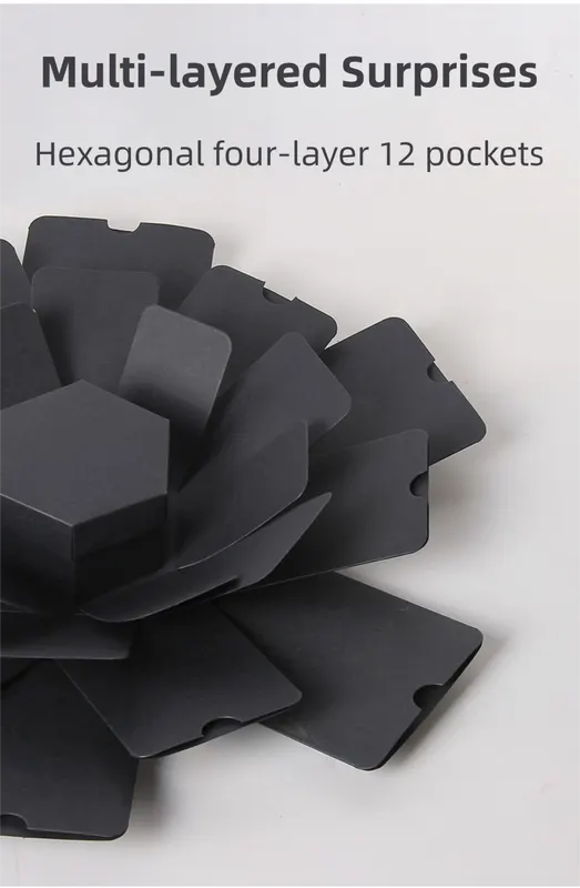 Red Hexagon 4-Layer 12-Pocket Explosion Gift Box(DIY) - Creative Handmade Photo Album & Scrapbook for Anniversaries & Birthdays - Image 4
