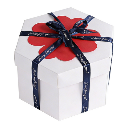 White Hexagon 4-Layer 12-Pocket Explosion Gift Box(DIY) - Creative Handmade Photo Album & Scrapbook for Anniversaries & Birthdays