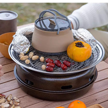 Khaki 1L Portable Collapsible Camping Kettle - Food-Grade Silicone Body with 304 Stainless Steel Base, Compatible with Induction & Gas Stoves - Image 2