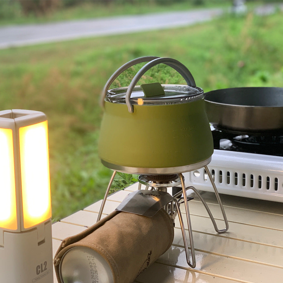 Dark Green 1L Portable Collapsible Camping Kettle - Food-Grade Silicone Body with 304 Stainless Steel Base, Compatible with Induction & Gas Stoves - Image 3