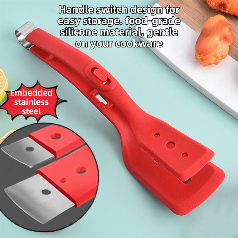2-in-1 White Silicone Spatula Tongs with Locking Clip & Oil Drainage - Non-Stick Heat Resistant Food Flipper & Kitchen Clamp - Image 3