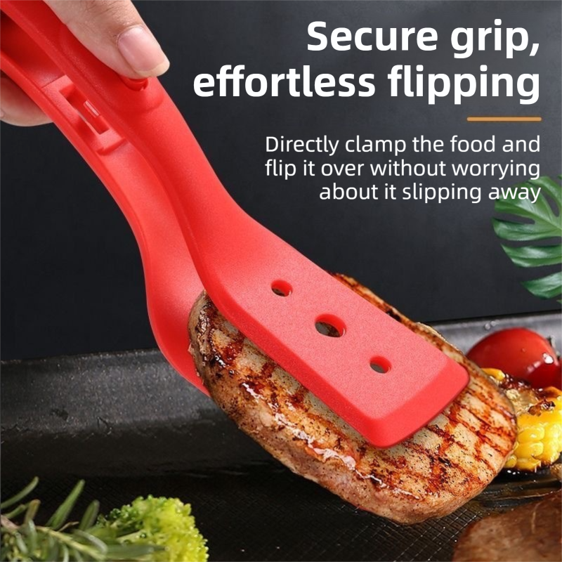 2-in-1 White Silicone Spatula Tongs with Locking Clip & Oil Drainage - Non-Stick Heat Resistant Food Flipper & Kitchen Clamp - Image 4