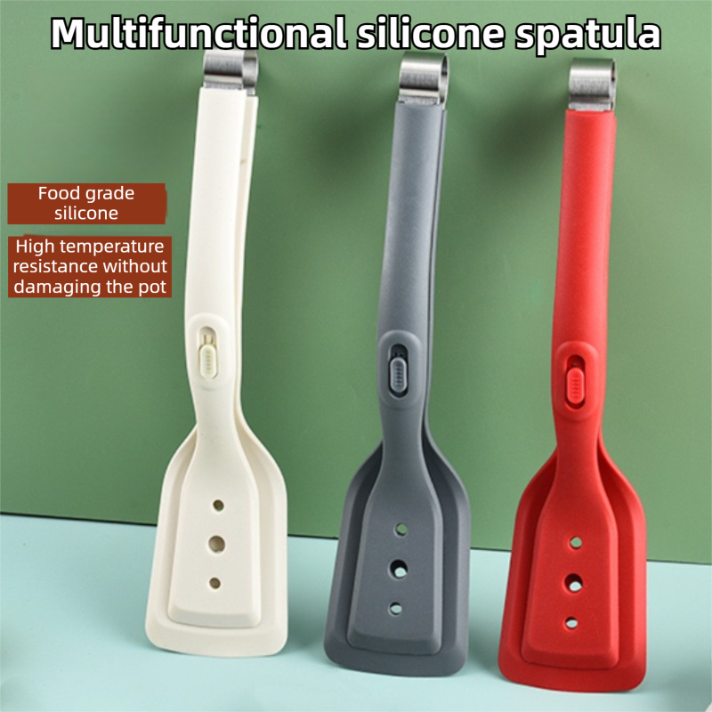 2-in-1 Marble Pattern Silicone Spatula Tongs with Locking Clip & Oil Drainage - Non-Stick Heat Resistant Food Flipper & Kitchen Clamp - Image 2