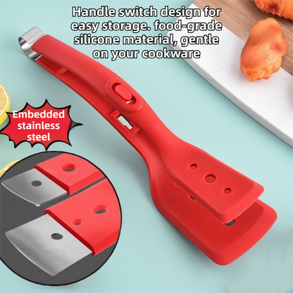 2-in-1 Marble Pattern Silicone Spatula Tongs with Locking Clip & Oil Drainage - Non-Stick Heat Resistant Food Flipper & Kitchen Clamp - Image 3