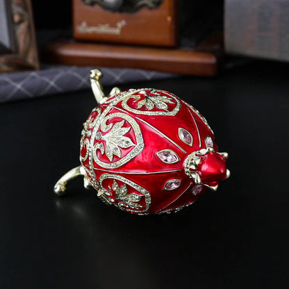 Red Vintage European Rhinestone Inlaid Embossed Enameled Jewelry Box - Hand-Painted Easter Egg Metal Craft - Image 3