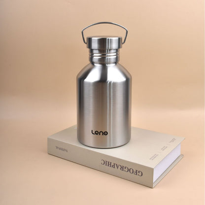 2L Large Capacity Outdoor Sports Adventure Water Bottle - Food-Grade 304 Stainless Steel with Portable Handle & 7cm Wide Mouth