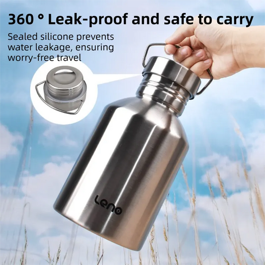 2L Large Capacity Outdoor Sports Adventure Water Bottle - Food-Grade 304 Stainless Steel with Portable Handle & 7cm Wide Mouth - Image 3