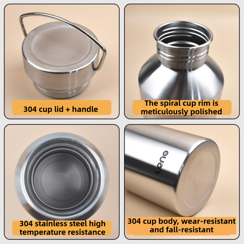 2L Large Capacity Outdoor Sports Adventure Water Bottle - Food-Grade 304 Stainless Steel with Portable Handle & 7cm Wide Mouth - Image 4