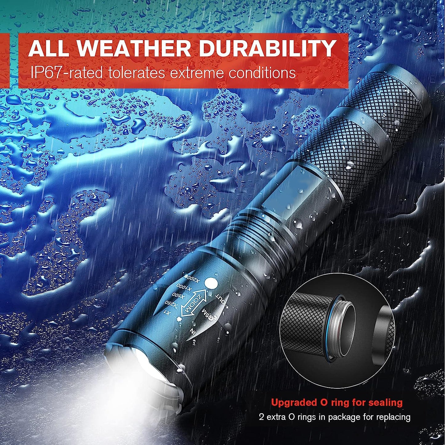 2-Pack High-Powered LED Flashlight with 500m Long Range - Zoomable Focus & Waterproof Tactical Torch - Durable Aluminum Alloy - Image 6