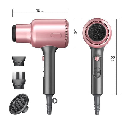 Pink Portable silent Hair Dryer with 3 Heat/Speed Settings and 3 Accessories - High-Power Blow Dryer, 3M Long Cord & 8CM Wide Outlet - Image 4