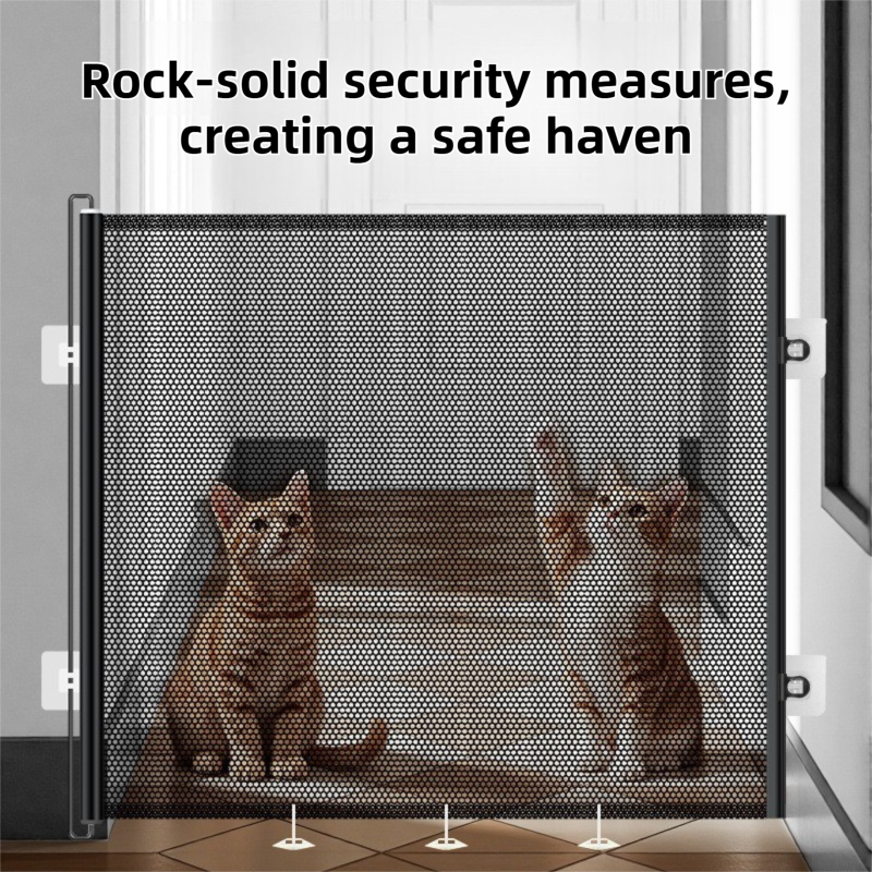 78X110CM Black Retractable Mesh Safety Gate for Pets & Babies - Scratch-Resistant Indoor/Outdoor Security Barrier, No-Drill Installation - Image 3