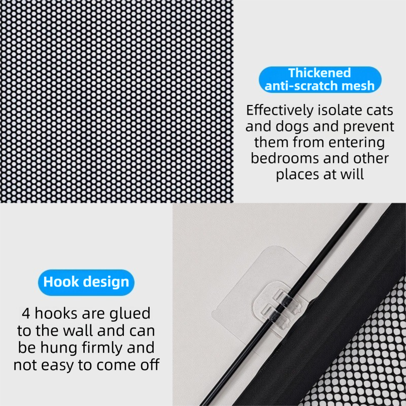 78X110CM Black Retractable Mesh Safety Gate for Pets & Babies - Scratch-Resistant Indoor/Outdoor Security Barrier, No-Drill Installation - Image 5