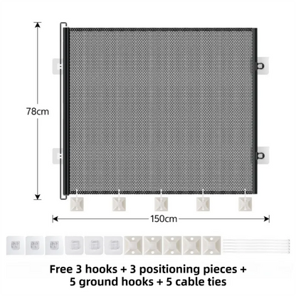 78X150CM Black Retractable Mesh Safety Gate for Pets & Babies - Scratch-Resistant Indoor/Outdoor Security Barrier, No-Drill Installation