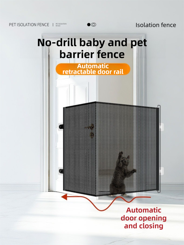 78X150CM Black Retractable Mesh Safety Gate for Pets & Babies - Scratch-Resistant Indoor/Outdoor Security Barrier, No-Drill Installation - Image 2