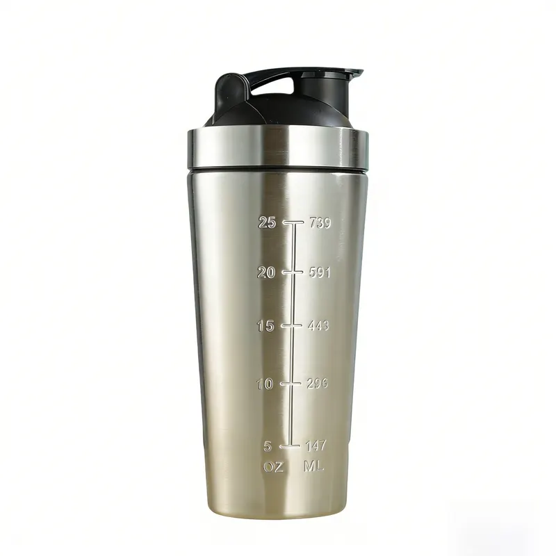 Sliver 750ML Premium Stainless Steel Protein Shaker Bottle - BPA-Free Metal Mixer Cup with Scale for Gym, Fitness & Meal Replacement