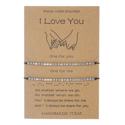 Stainless Steel Morse Code Bracelet(16-26cm) with Secret Message I Love You - Meaningful Gift for Best Friends, Sisters & Family