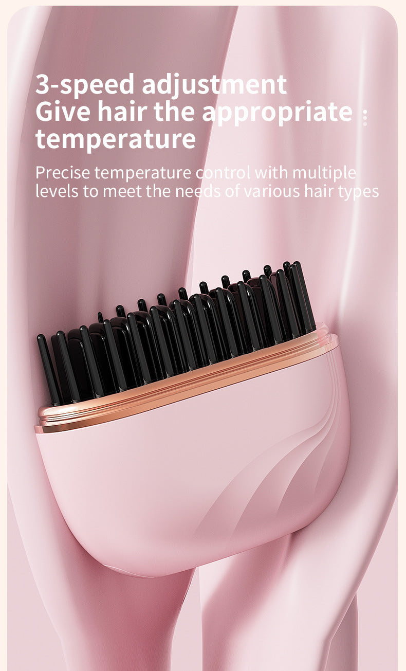 Black Cordless Portable Hair Straightening & Curling Brush - Plant Protein Coating for Hair Protection, 30s Fast Heating & Dual Anti-Scald - Image 3