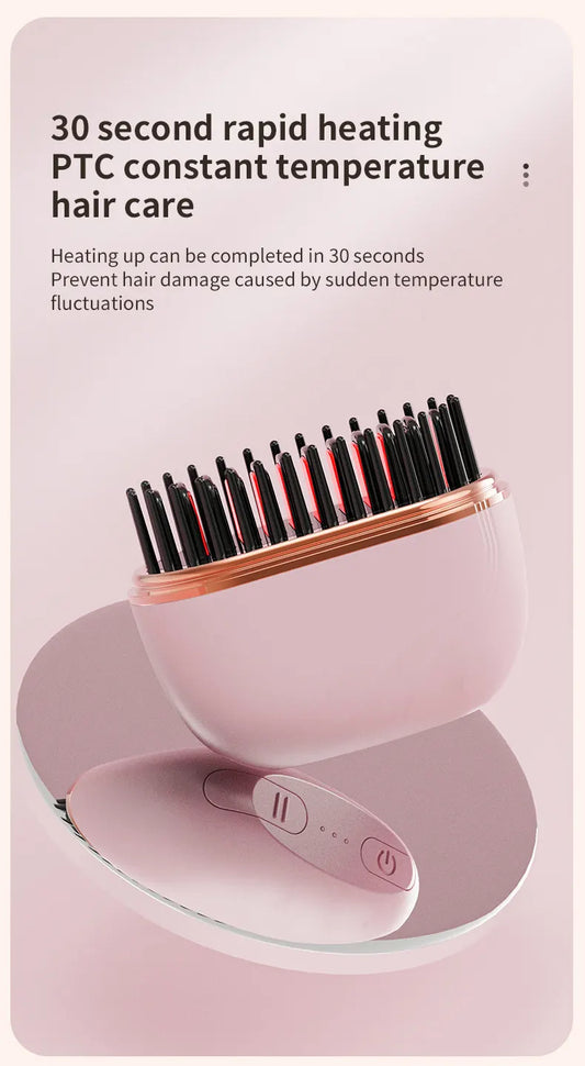 Black Cordless Portable Hair Straightening & Curling Brush - Plant Protein Coating for Hair Protection, 30s Fast Heating & Dual Anti-Scald - Image 5