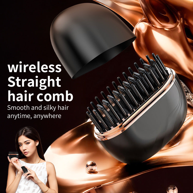 Pink Cordless Portable Hair Straightening & Curling Brush - Plant Protein Coating for Hair Protection, 30s Fast Heating & Dual Anti-Scald - Image 2